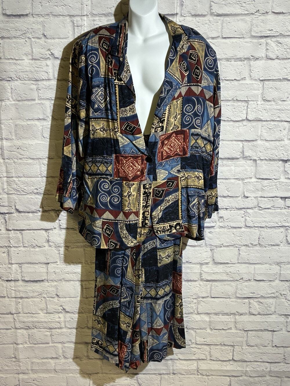 Maggie Lawrence 2 Piece Culotte Jacket Set 14/16 18/20 Abstract Vintage 90s